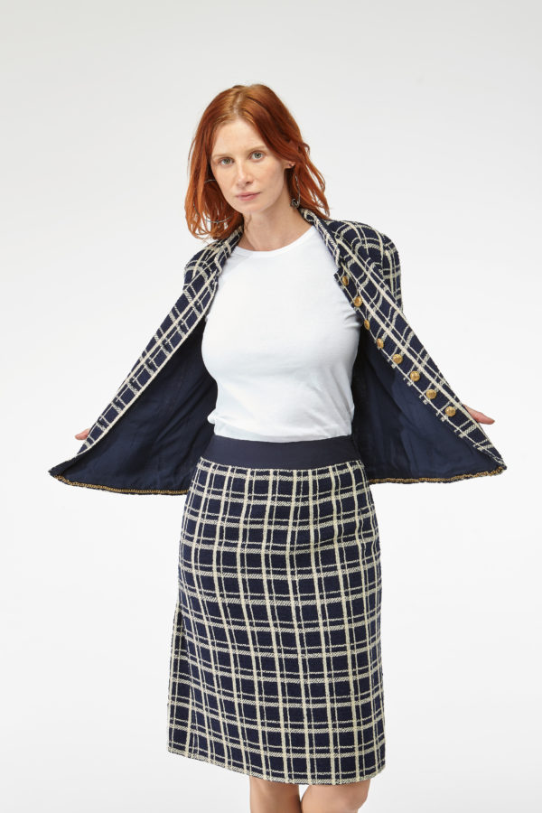 Tailleur Bleu (jupe + Veste) Marque Fouks Paris - Taille 40 - Polyester - Très Bon état