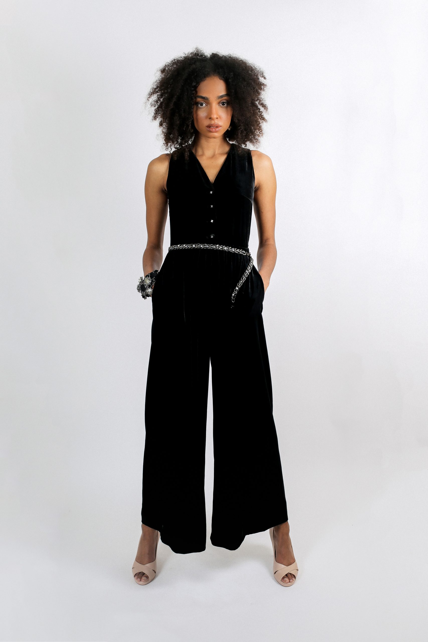 Black Velvet Jumpsuit from Chanel available on www.iconicitems.paris